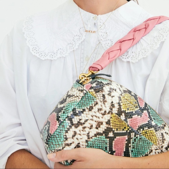 Clare V. Marisol Leather Front Pocket Pastel Painted Snake Bag - Picture 8 of 11